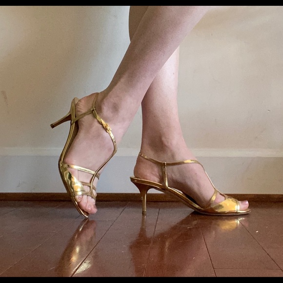 Jimmy Choo Gold Patent Leather KittenHeel Sandals - Picture 8 of 8